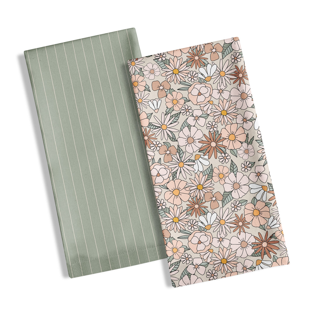 Fleurs Vintage - Linge à vaisselle en microfibre (paquet de 2)