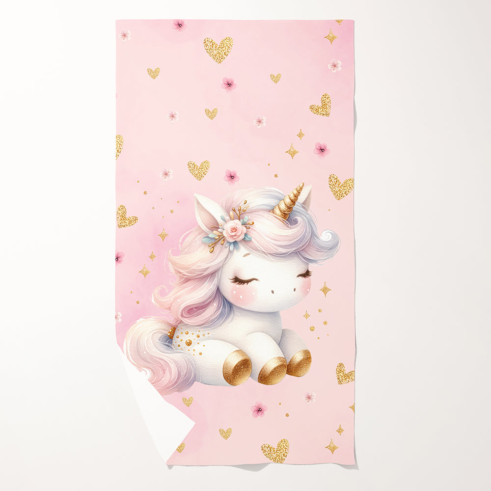 Licornes dorées (rose) - Serviette de plage en microfibre
