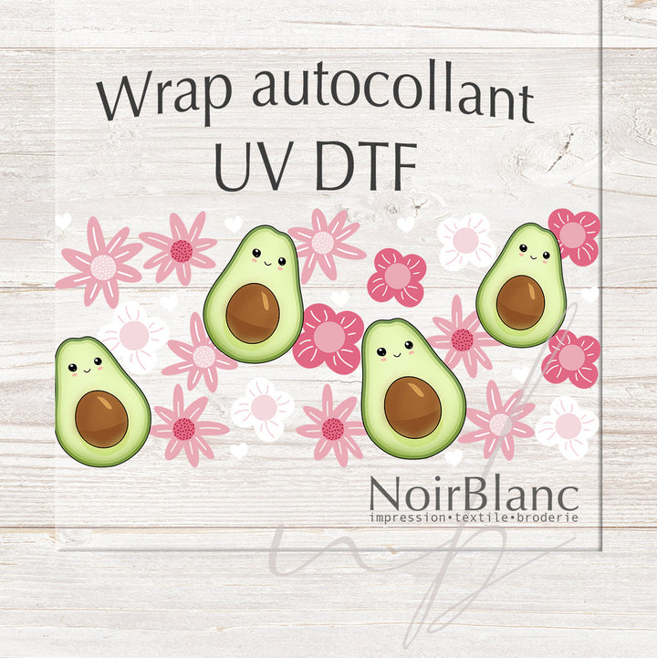 Verre Avocat fleurs roses / Autocollant UV DTF