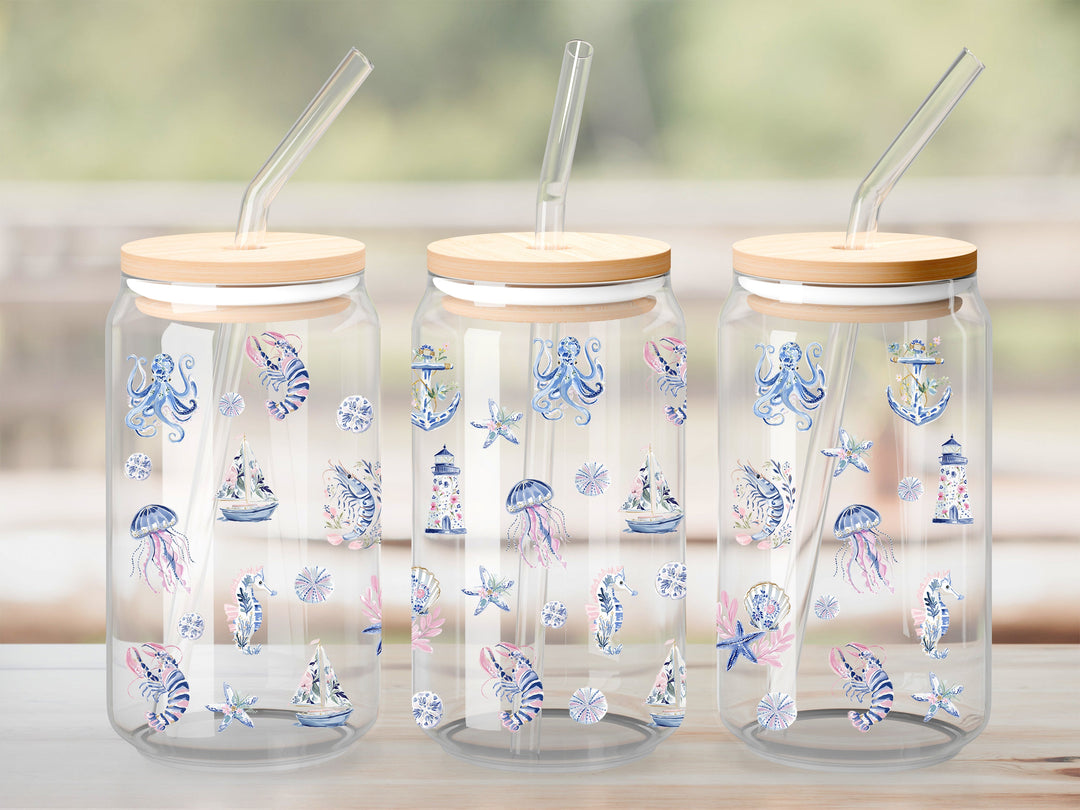 Verre Bleu océan rose / Autocollant UV DTF