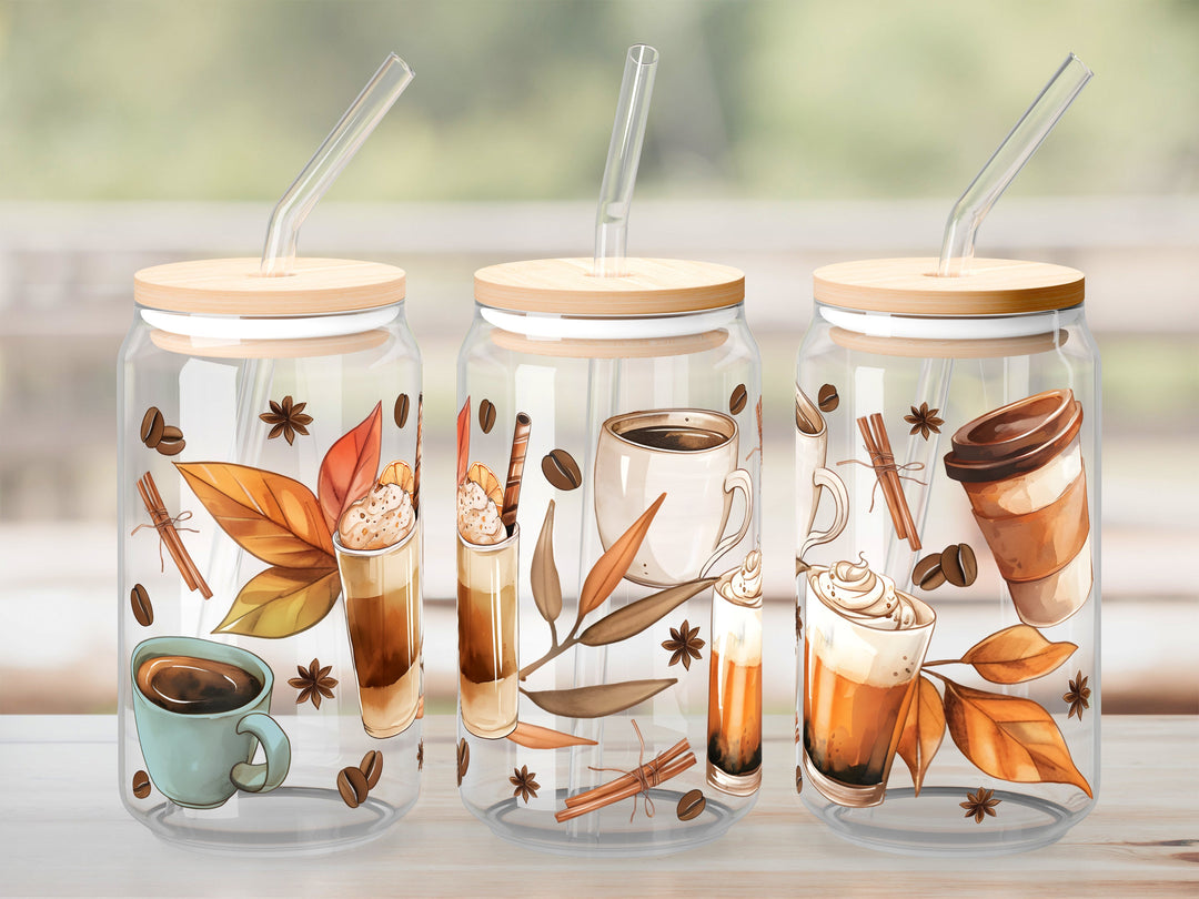 Verre Café Latté épicé d'automne / Autocollant UV DTF