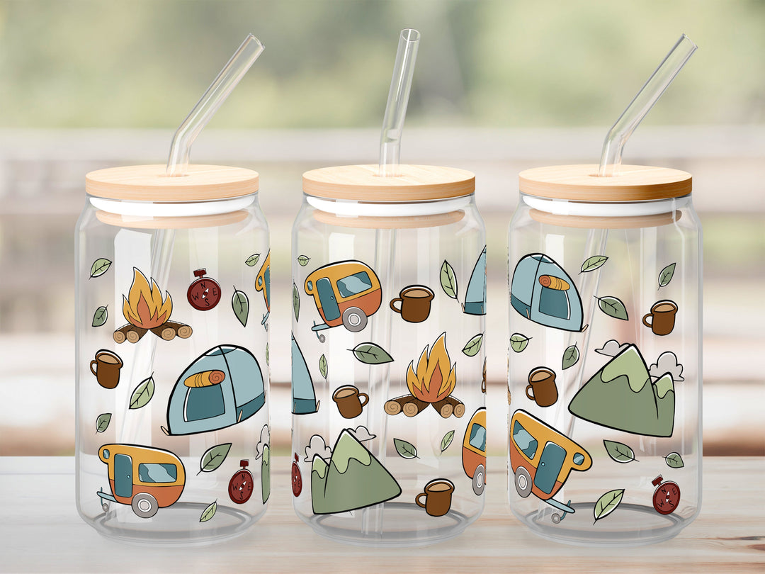 Verre Camping doodle / Autocollant UV DTF