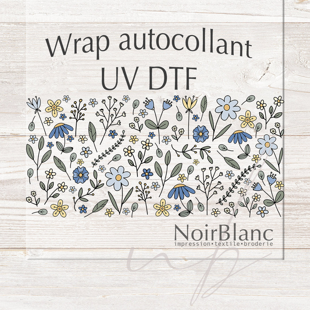 Verre Champs fleur bleu jaune / Autocollant UV DTF