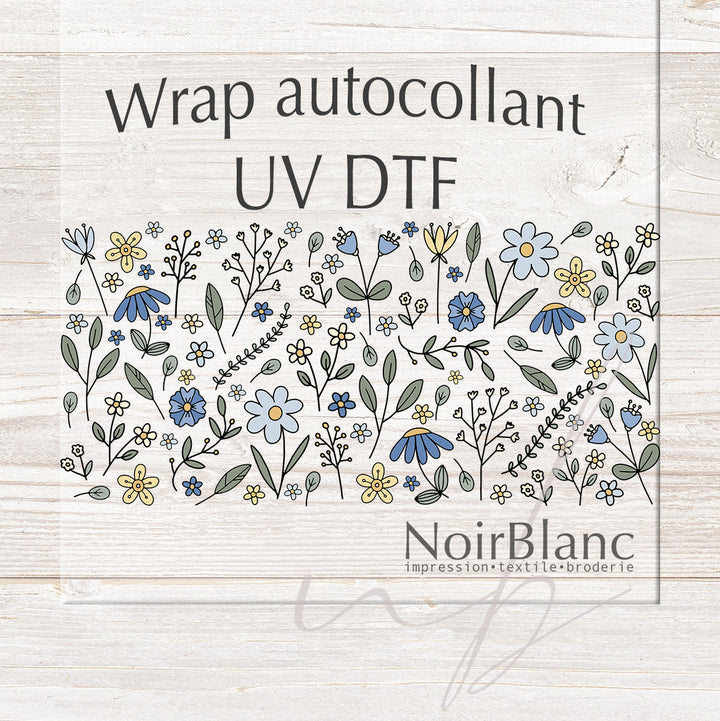 Verre Champs fleur bleu jaune / Autocollant UV DTF