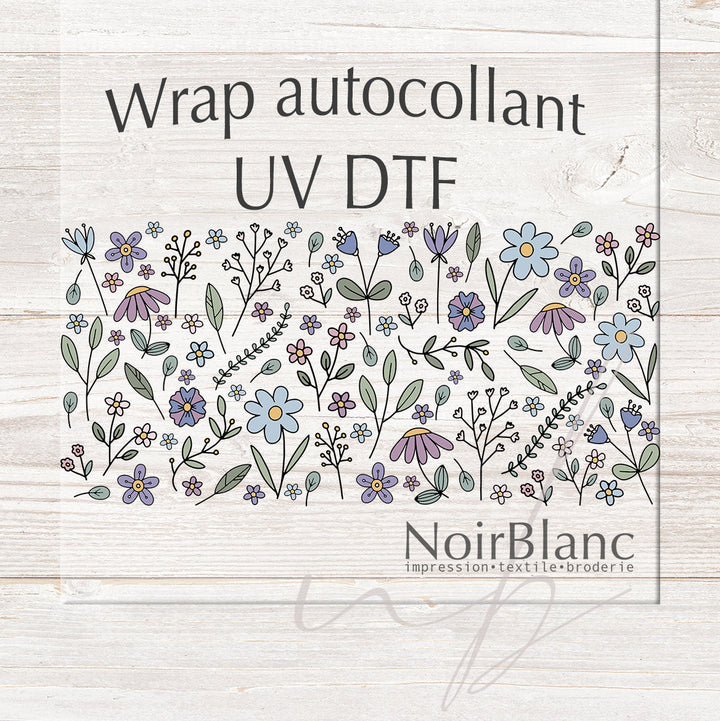 Verre Champs fleur mauve bleu / Autocollant UV DTF