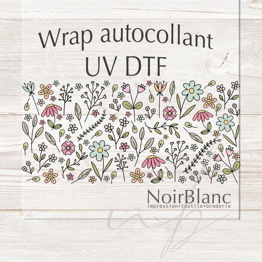 Verre Champs fleur rose turquoise / Autocollant UV DTF