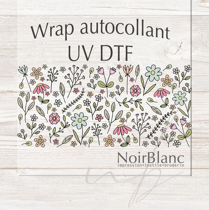 Verre Champs fleur rose turquoise / Autocollant UV DTF
