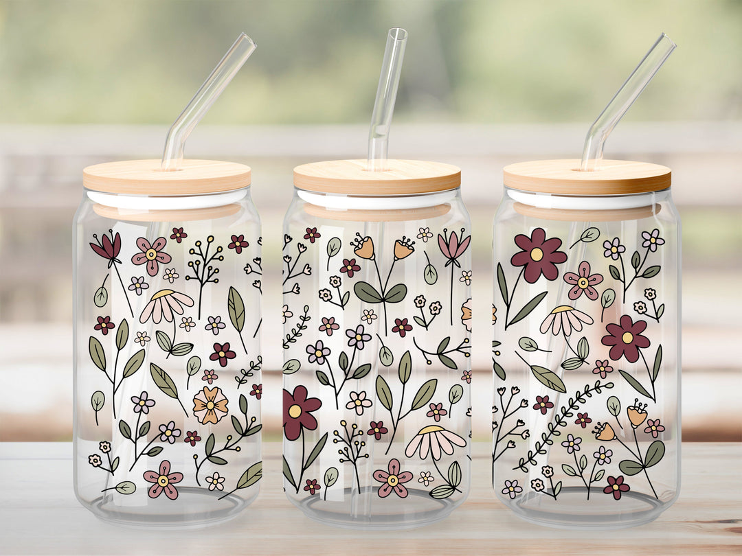 Verre Champs fleur bourgogne / Autocollant UV DTF