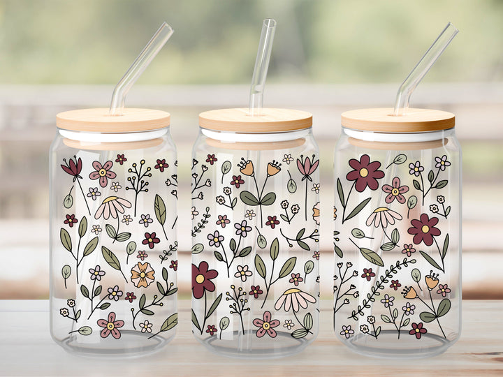 Verre Champs fleur bourgogne / Autocollant UV DTF