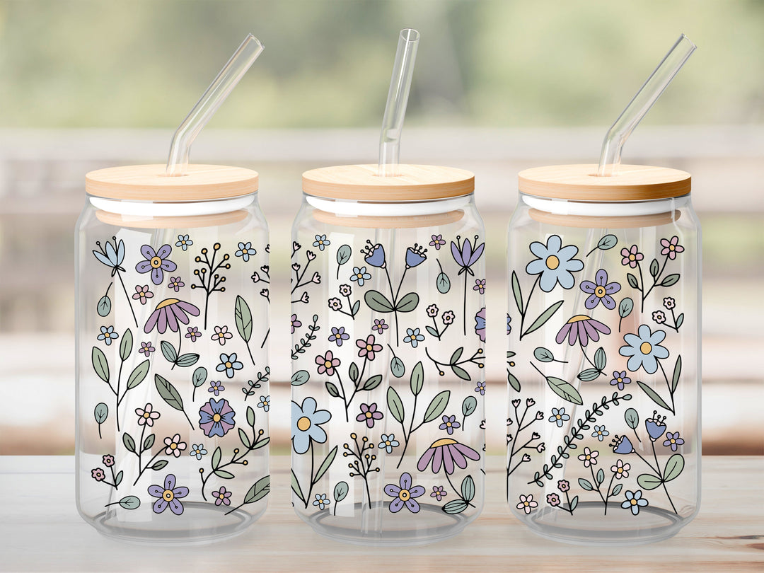 Verre Champs fleur mauve bleu / Autocollant UV DTF