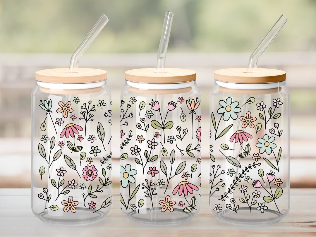 Verre Champs fleur rose turquoise / Autocollant UV DTF