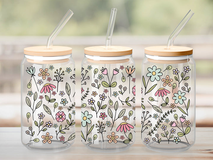 Verre Champs fleur rose turquoise / Autocollant UV DTF