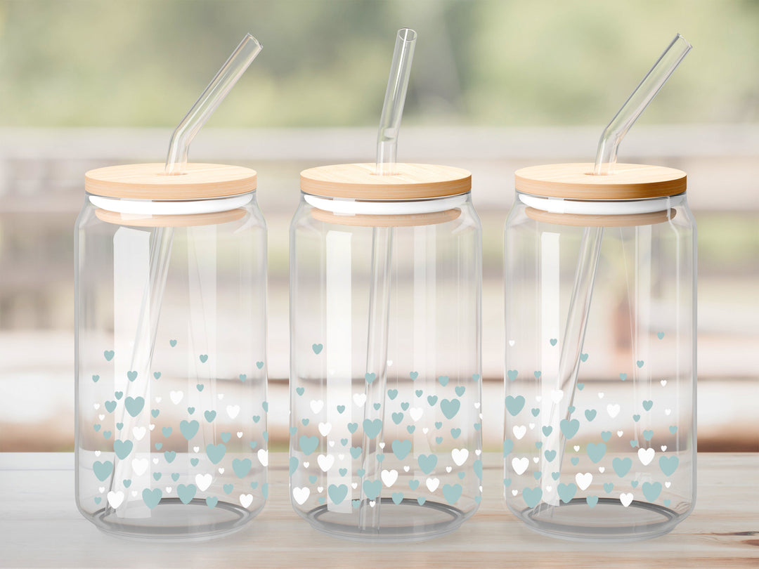 Verre Coeurs bleu / Autocollant UV DTF
