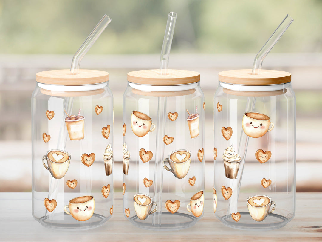 Verre Café souriant / Autocollant UV DTF