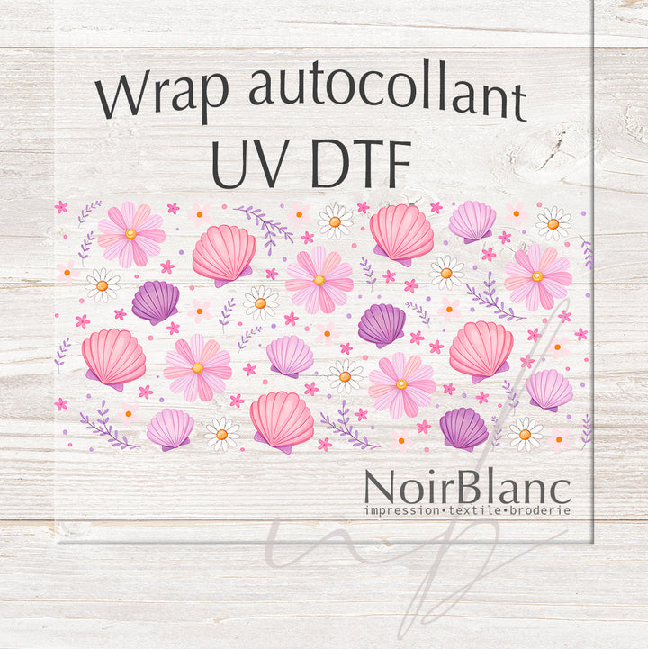 Verre Coquillage daisie et fleur / Autocollant UV DTF