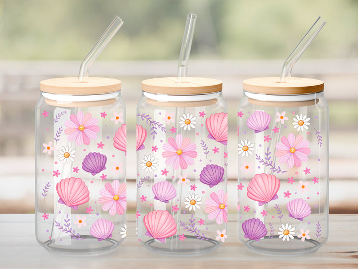 Verre Coquillage daisie et fleur / Autocollant UV DTF