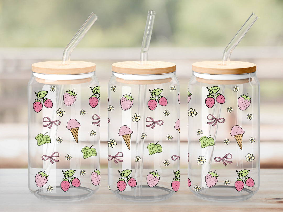 Verre Cornet de fraises / Autocollant UV DTF