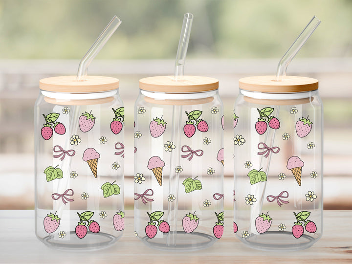 Verre Cornet de fraises / Autocollant UV DTF