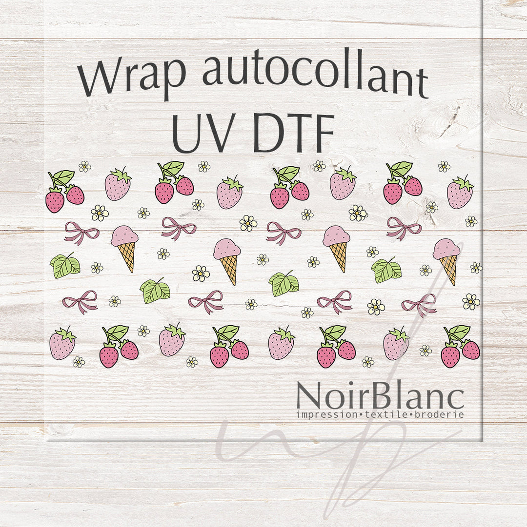 Verre Cornet de fraises / Autocollant UV DTF