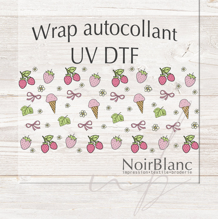 Verre Cornet de fraises / Autocollant UV DTF