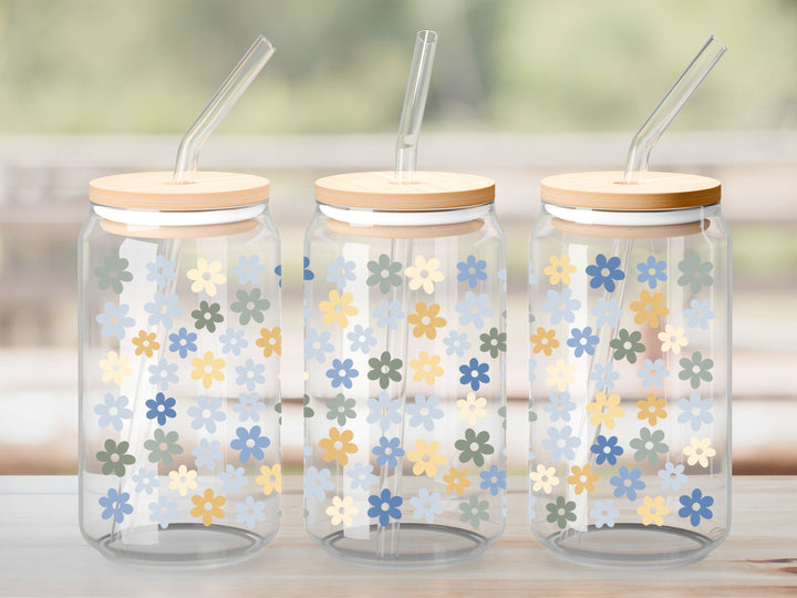 Verre Daisies bleu jaune / Autocollant UV DTF