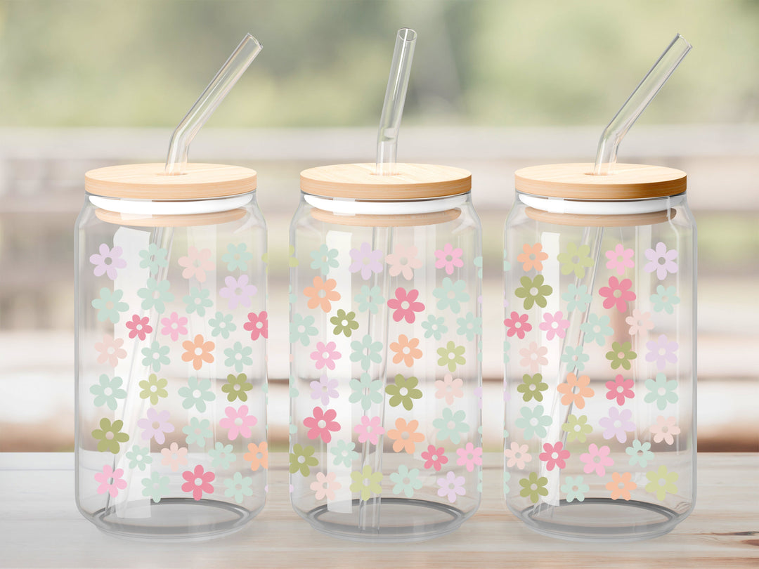 Verre Daisies rose turquoise / Autocollant UV DTF