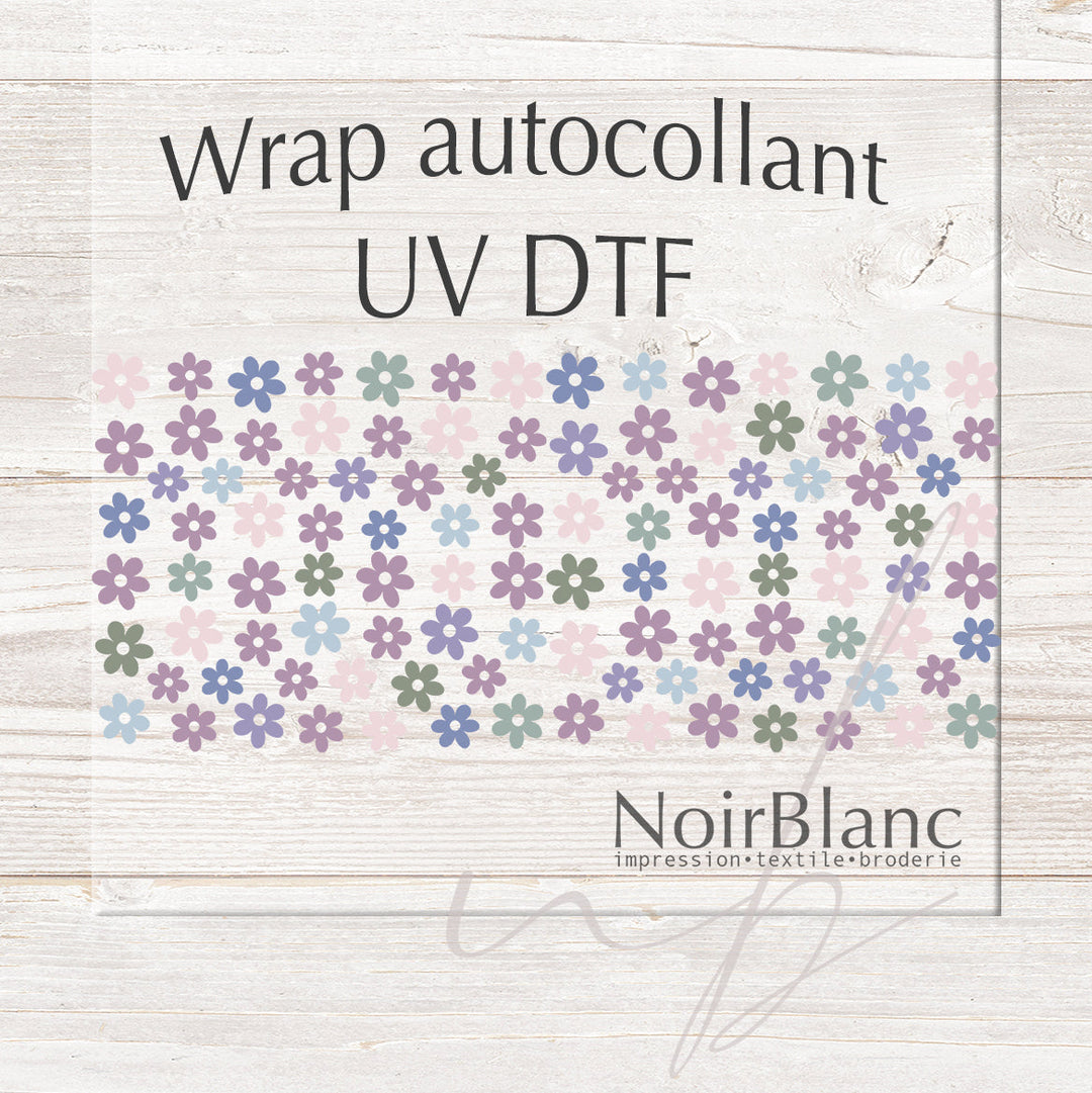Verre Daisies mauve bleu / Autocollant UV DTF