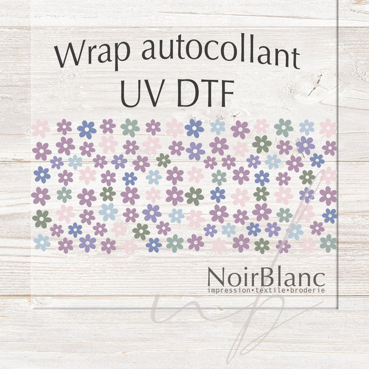 Verre Daisies mauve bleu / Autocollant UV DTF