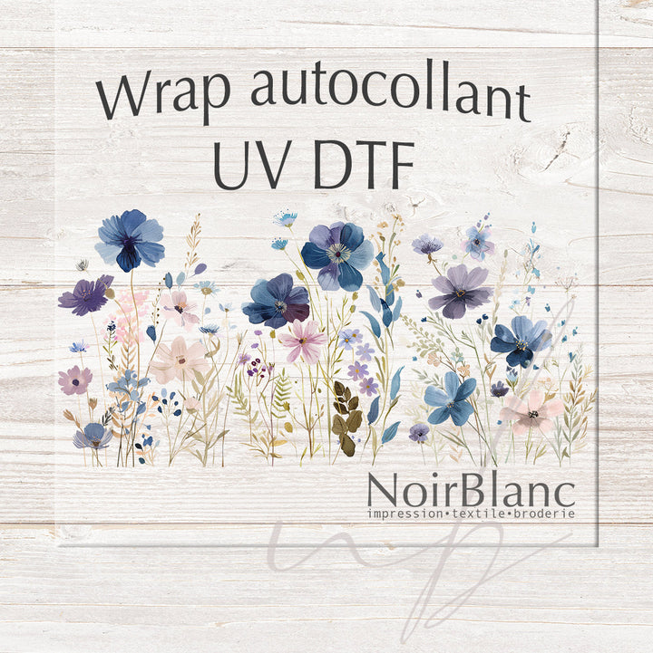 Verre Fleurs bleues / Autocollant UV DTF