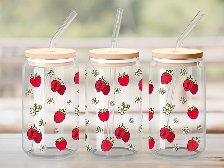 Verre Fleurs de fraises / Autocollant UV DTF