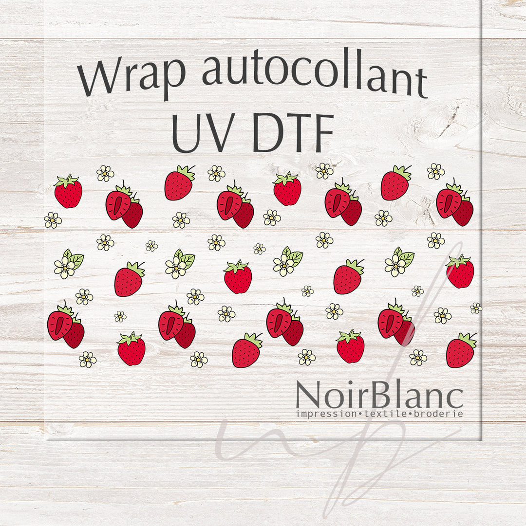 Verre Fleurs de fraises / Autocollant UV DTF