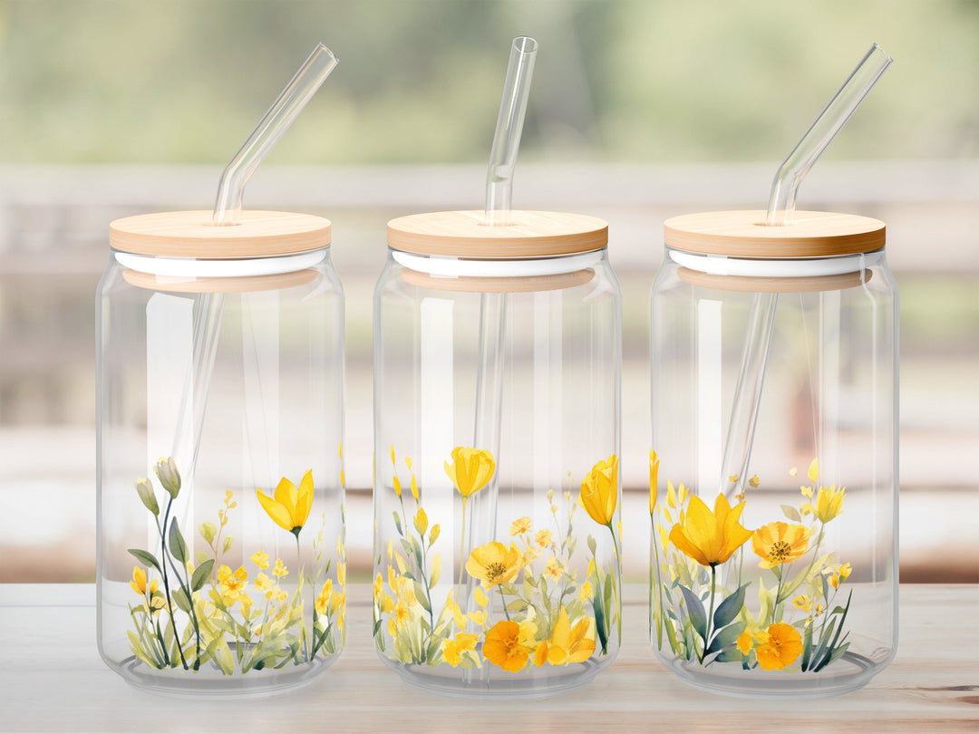 Verre Fleurs jaunes / Autocollant UV DTF