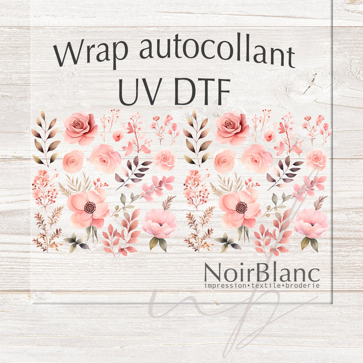 Verre Floral aquarelle rose / Autocollant UV DTF