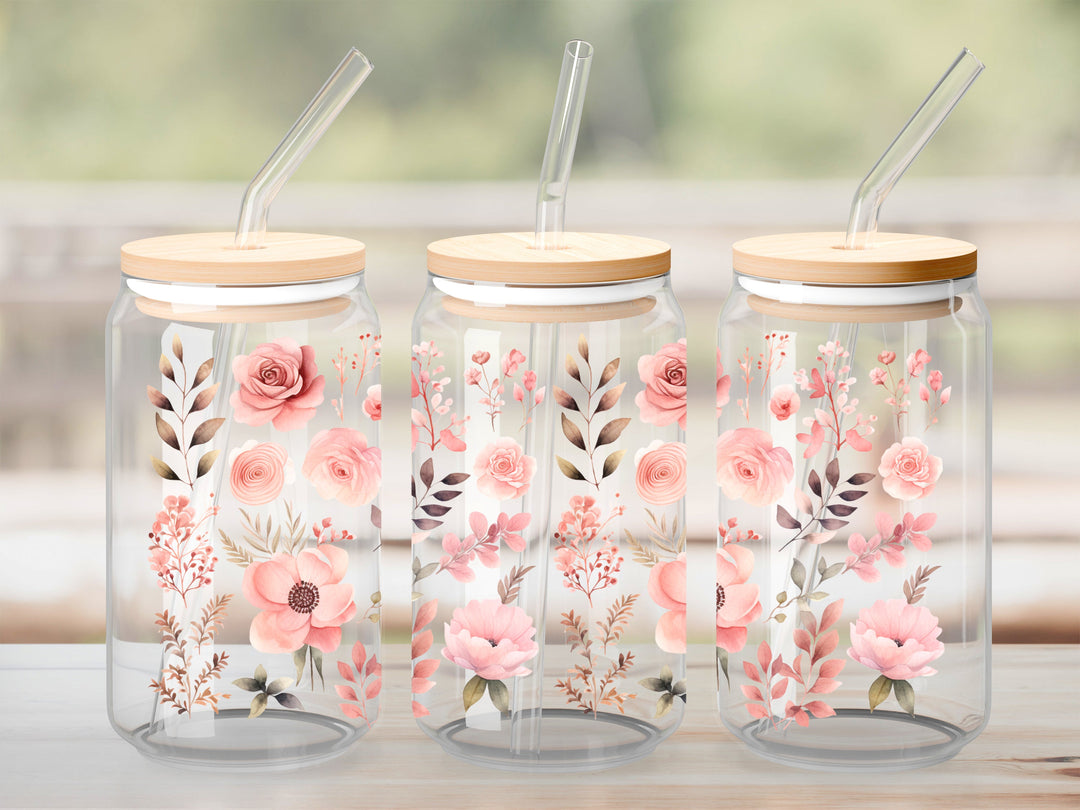 Verre Floral aquarelle rose / Autocollant UV DTF