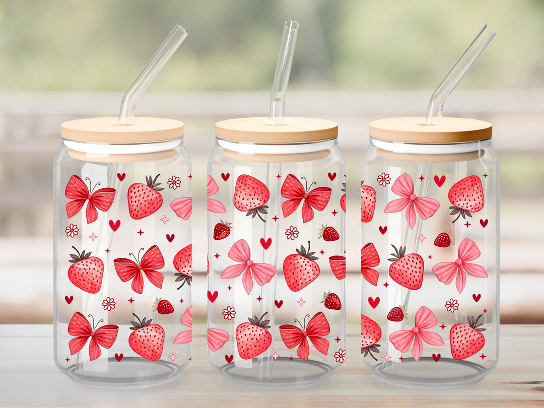 Verre Fraise juteuse et boucle / Autocollant UV DTF