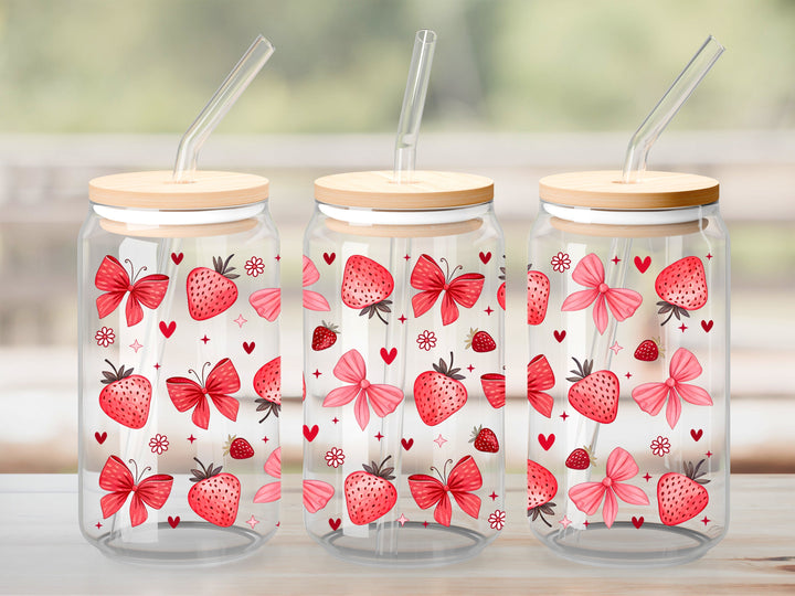 Verre Fraise juteuse et boucle / Autocollant UV DTF
