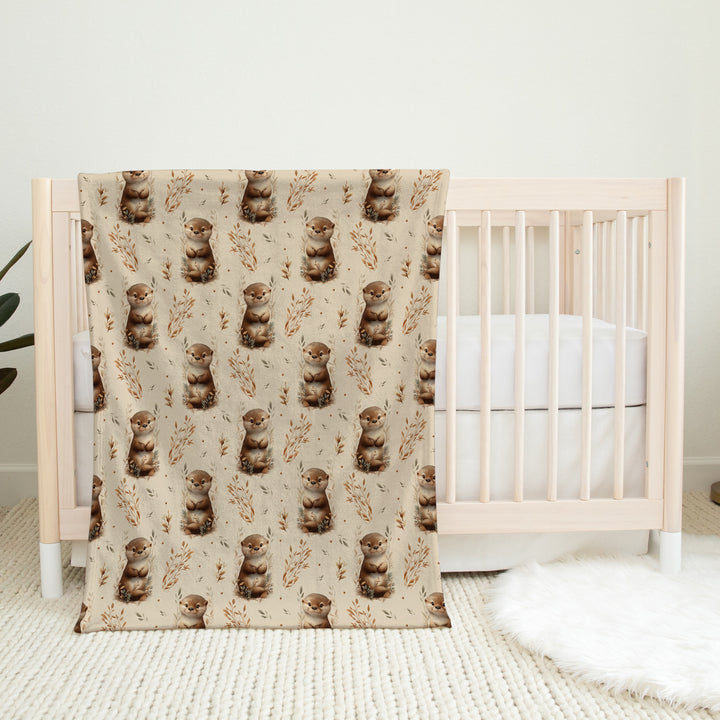 Loutre feuillage naturel - Couverture de minky réversible