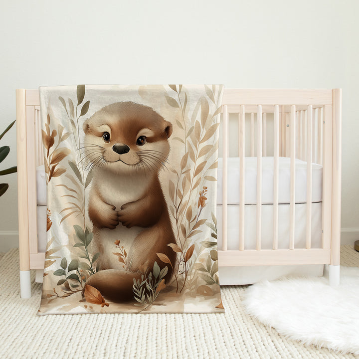 Loutre feuillage naturel - Couverture de minky réversible