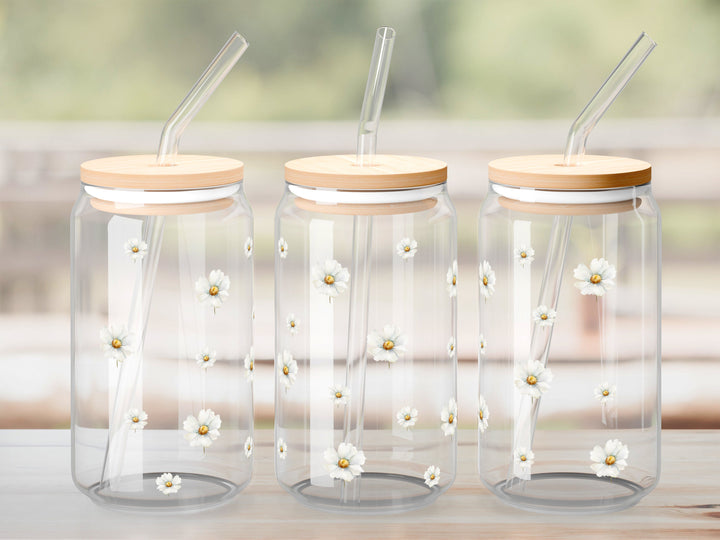 Verre Marguerites blanches / Autocollant UV DTF
