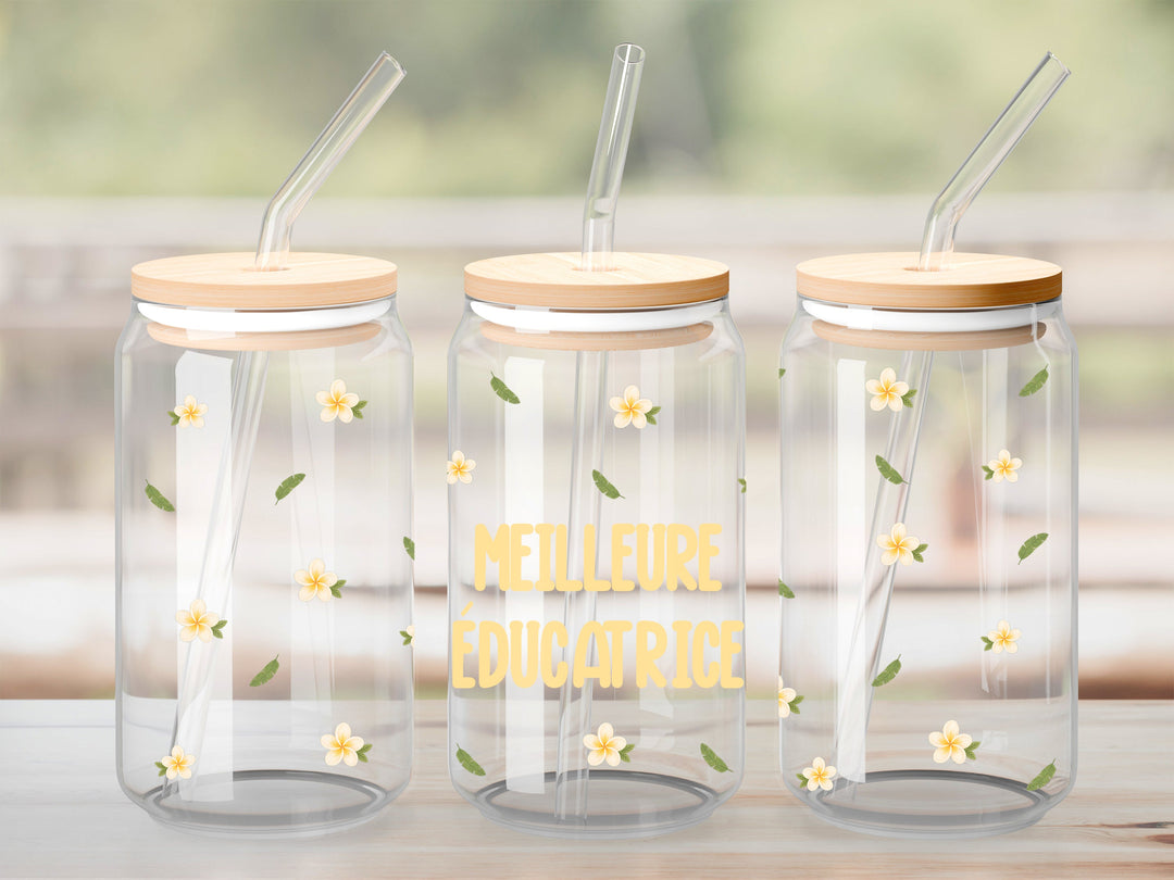 Verre Meilleure éducatrice petites fleurs tropicales / Autocollant UV DTF