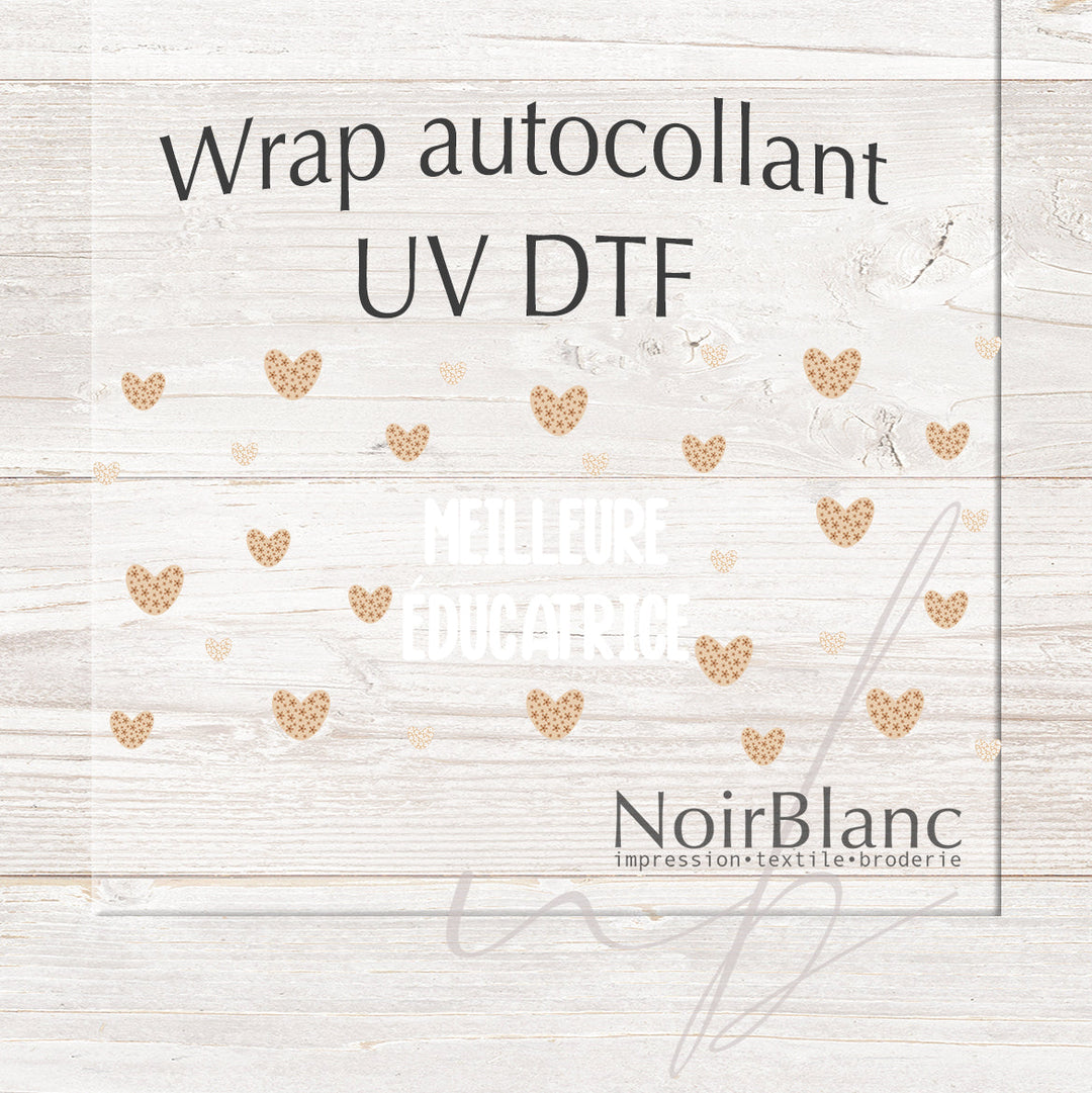 Verre Meilleure éducatrice coeur en fleur beige / Autocollant UV DTF