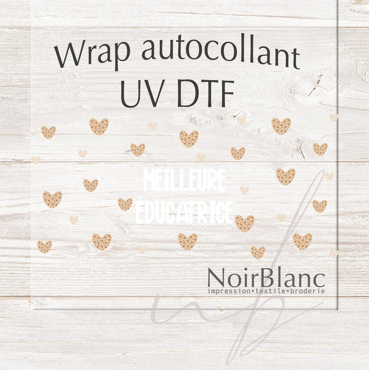 Verre Meilleure éducatrice coeur en fleur beige / Autocollant UV DTF