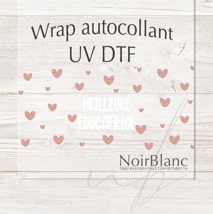 Verre Meilleure éducatrice coeur en fleur rose / Autocollant UV DTF