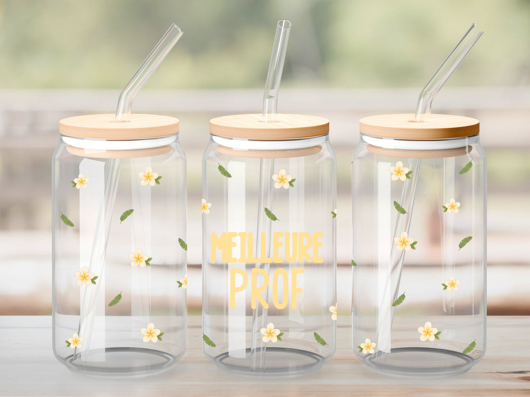 Verre Meilleure prof petites fleurs tropicales / Autocollant UV DTF
