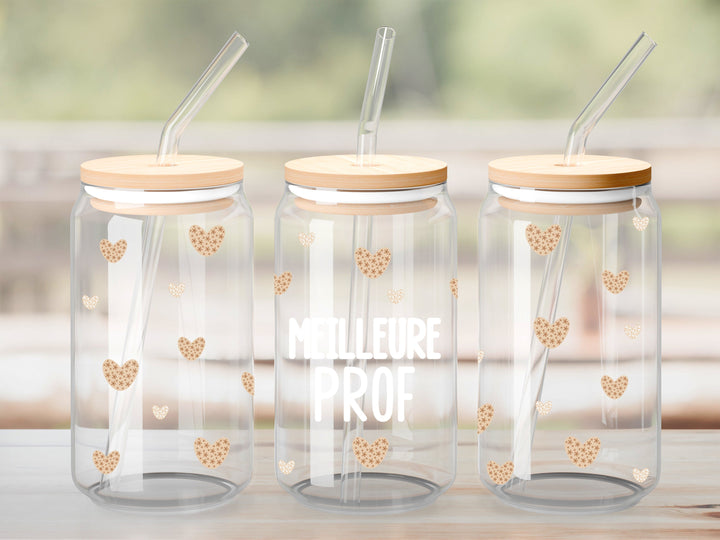 Verre Meilleure prof coeur en fleur beige / Autocollant UV DTF