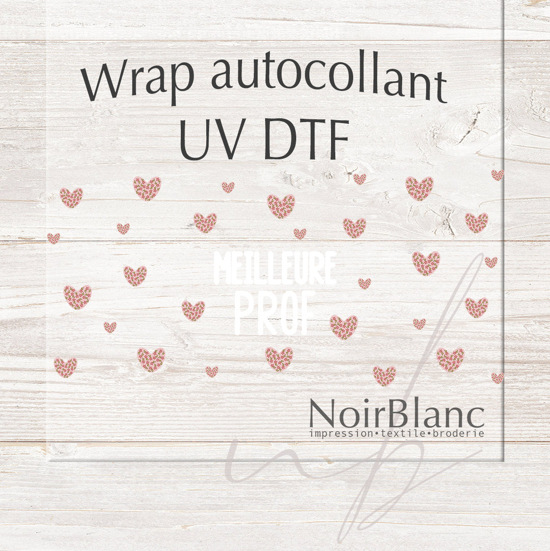 Verre Meilleure prof coeur en fleur rose / Autocollant UV DTF