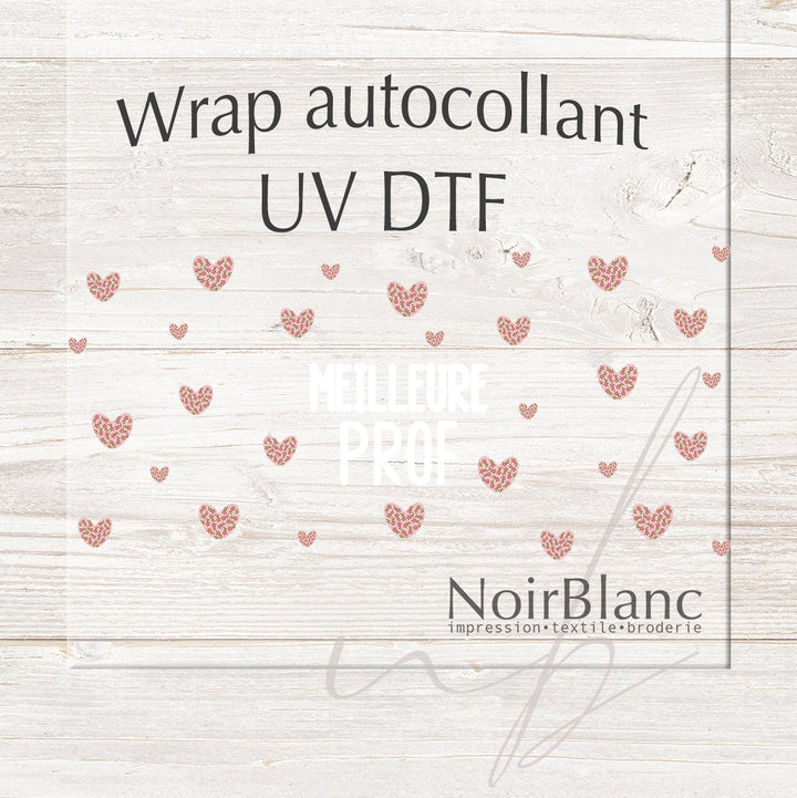 Verre Meilleure prof coeur en fleur rose / Autocollant UV DTF