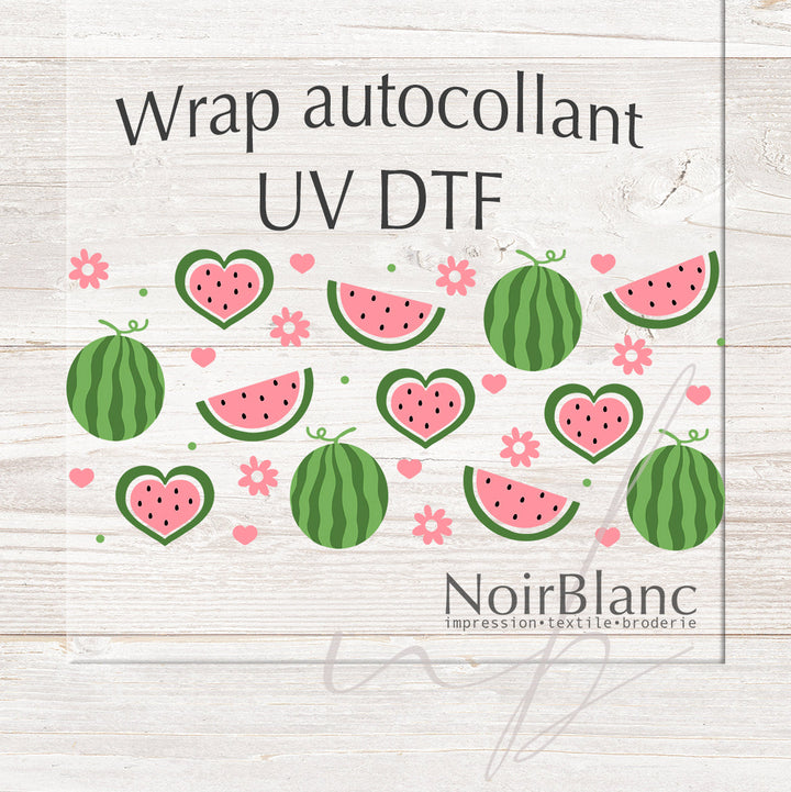 Verre Melon d'eau en coeur / Autocollant UV DTF