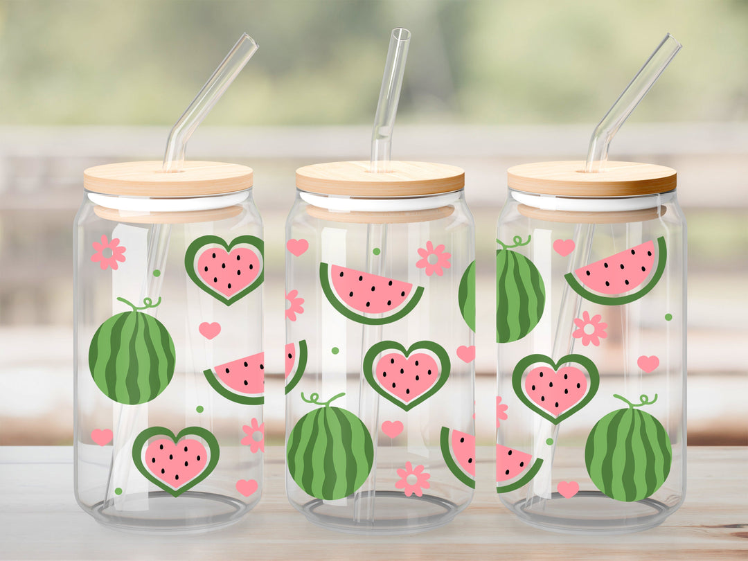 Verre Melon d'eau en coeur / Autocollant UV DTF