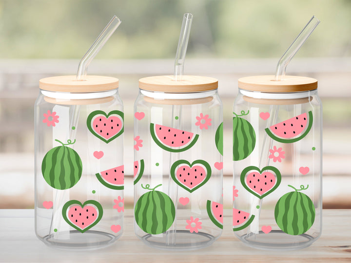 Verre Melon d'eau en coeur / Autocollant UV DTF
